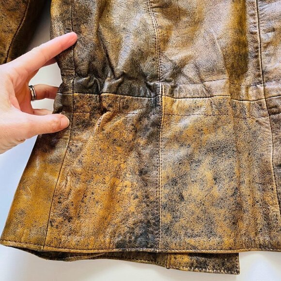 Vintage 100% Leather Tan Brown Moto Bomber Zipper Biker Distressed Pockets Mediu - Picture 7 of 13